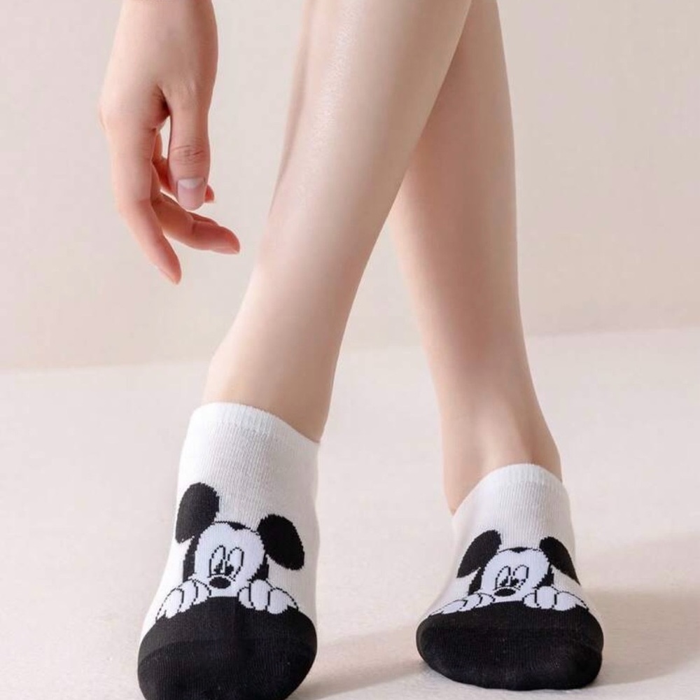 Black and White Mickey & Minnie Ankle Socks